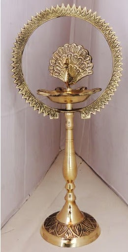 Brass Stand Diya With More Charkar 0.87kg(Pack Of 2)